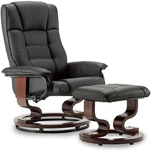 M MCombo Fauteuil Relax avec Pouf, Fauteuil TV pivotant à 360° avec Fonction Chaise Longue, Fauteuil TV supportant jusqu'à 120 Kg, Fauteuil de Repos pour Le Salon, 9019 (Simili Cuir, Noir)