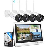 【5MP+3TB Hard Drive】Hiseeu Wireless Security Camera System with 12"Monitor Wireless CCTV System 10CH NVR,4x5Megapixel Outdoor WiFi IP Camera with 2-Way Audio Night Vision Remote View Instant Alert