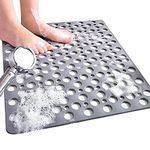 Venuso Square Shower Mats Non Slip Anti Mould, 53 x 53 cm Rubber Anti Slip Bath Mat with Drain Holes, Machine Washable, Grey