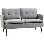 HOMCOM Two Seater Sofa for Living Room, Button Tufted Fabric Couch with Cushions, Grey