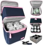 LUXUROO Cool Insulated Breast Milk Cooler Bag with Dual Sections, Non-Toxic, for Day Care Bottles and Pumping Working Traveling Moms to Keep Breast Milk Cold and Fresh On The Go (Navy/Light Pink)