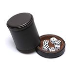 TOPTAN PU Leather Dice Cup with Matching Lid, Including 6 White Dices, Felt Lined Dice Shaker Cup Set Quiet in Shaking for Liars Farkle Yahtzee Board Dice Games