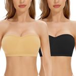 Cavotor Strapless Push Up Bra for Women Bandeau Bra Padded Stay Up Non-Slip Silicone Supportive Strapless Bras for Bigger Bust Non Wired Comfort Bralette (Black+Beige,XL)