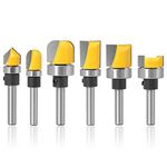 Mesee 6 Pieces Template Router Bit Set with Bearing, 1/4 Inch Shank Flush Trim Bits and Bowl Tray Bits V Grooving Bit for Woodworking Template Pattern Slotting Trimming Clearing Milling Cutter Tools