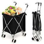 Goplus Folding Shopping Cart with Wheels, Grocery Cart with Removable Oxford Cloth Liner, Lightweight Shipping and Utility Cart for Groceries Laundry Picnic (Black)