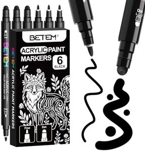 Betem 6 Black Acrylic Paint Markers, Dual Tip Fabric Decorating Kits Premium Water-Based Acrylic Paint Pens for Fabric, Rock, Wood, Glass, Eggs, Canvas, Ceramic, Easter Basket Stuffers DIY Crafts