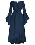 SCARLET DARKNESS Ladies Medieval Renaissance Dresses for Women UK Off Shoulder Smocked Victorian Steampunk Dress Navy Blue M