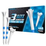CHAMPKEY Professional 3 Prongs Golf Tees 120 Pack (Including 30 * 83mm/ 50 * 70mm/ 40 * 38mm) Low Friction and Resistance Golf Plastic Tees (White)