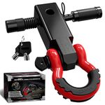 AUTMATCH Shackle Hitch Receiver 2 Inch - 3/4" D Ring Shackle and 5/8" Trailer Hitch Lock Pin, 45,000 Lbs Break Strength, Heavy Duty Receiver Kit for Vehicle Recovery, Black & Red