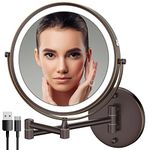 Rechargeable Wall Mounted Makeup Mirror, 8 Inch Double-Sided LED Vanity Mirror 1X/10X Magnification,3 Color Lights Touch Screen Dimmable 13 Inch Bathroom Mirror (Antique Bronze, 10X)