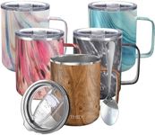 Stainless Steel Insulated Coffee Mug - THILY 12 oz Vacuum Insulated Coffee Cup with Handle, Spill-Proof Lid, Reusable, BPA Free, Keep Coffee Cold or Hot, Original Woodgrain