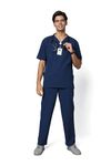 KNYA Ecoflex Men's 5 Pocket Active Scrub Suit | Athleisure wear | Modern V neck | For Doctors (M, NAVY BLUE)