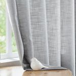 FMFUNCTEX Linen Semi Sheer Curtains for Living Room, Grey Linen Blend Curtains 96 Inches Long for Bedroom, Farmhouse Country Rustic Light Filtering Privacy Drapes Rod Pocket Window Curtains 2 Panels