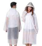 GUKOY Rain Poncho Raincoats, [2 Pack] EVA Reusable Rain Coat Jacket with Hood, Rain Cover Poncho for men and women (White+White)