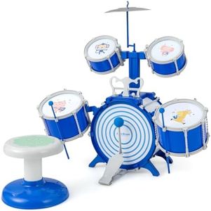 COSTWAY Kids Drum Kit, Toddler Jazz Drum with Stool, Drumsticks, Musical Instruments Mini Band Rock Toy Set for 3 Years + Boys Girls