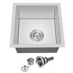 TSIBOMU 15 x 15 Inch Undermount Kitchen Sink, T-304 Stainless Steel Handmade Single Bowl Kitchen Bar Sink or Prep Small Sink (Brushed)