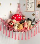 Stuffed Animal Hammock Corner - Toy Storage Hammock Plushie Net Hanging Organizer - Pink Room Decor for Teen Girls - Cute Bedroom Aesthetic Nursery Kids Baby Toddler