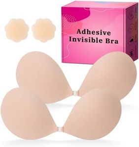 LAZYROSY Sticky Bra Push Up Backless Bras Strapless Stick on Bra Invisible Adhesive Bra with Nipple Covers for Women (Creme+Creme, B)
