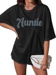 Aunt Shirt Oversize Auntie Tshirt: Best Aunt Tees 3D Auntie Letter Print Shirt Cool Aunt Gifts T Shirt Aunt Bestie Top, Black, Medium