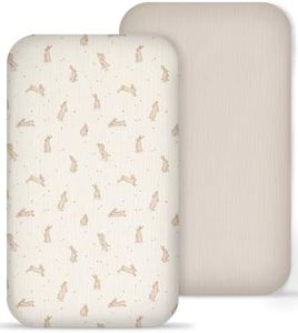 Muslin Bedside Bassinet Sheets 2 Pack, 33x20 Fitted Ultra Soft & Breathable Bedside Sleeper Sheets, Ideal for Baby Girl and Boy, Perfect for Newborns (Hopping Bunnies & Beige)