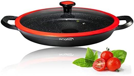 INTIGNIS Professional Paella Pan with Lid Ultra Non-Stick Robust Quality POAF Free Black 36cm | Induction Gas Electric BBQ Grill Oven Ceramic Dishwasher Safe