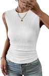 Zeagoo Sleeveless Blouses for Women High Neck Ribbed Knit Slim Fitted Casual Business Tank Tops White