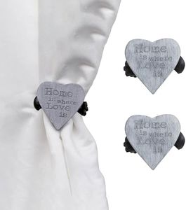 Set of 2 Wooden Heart Curtain Tiebacks – Clip Design – Gray/White