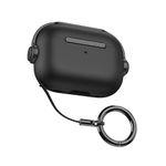 CROSSVOLT Anti-Lost Lid Design Case Cover Shell for Airpods Pro 2 Case Cover 2022,Full Protection Case Cover Compatible with Airpods pro 2 Generation Case Cover with Carabiner Black