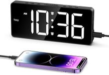 OQIMAX Digital Alarm Clock, 7”Large Display Bedside Clock, 5 Levels Adjustable Brightness Alarm Clock with Date, 12/24H, USB/Battery Powered Desk Clock with 3-Levels Volume, 4 Alarm Modes, DST