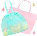 Tagitary Beach Toys Kids Beach Bag Tote with Drawstring, Pink Blue Mesh Bag Travel Beach Essentials for Kids Swim Pool Gym Bag Camping Accessories Toys Storage Lightweight Foldable Birthday Gifts