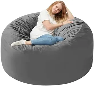 Homguava 5FT Bean Bag Chair: Large 5' Bean Bags with Memory Foam Filled, Large Beanbag Chairs Soft Sofa with Dutch Velet Cover 5FT(50"×50"×26")-Grey