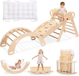 WINGYZ Pikler Triangle Set, Montessori Foldable 8-in-1 Jungle Gym with Reversible Animal Slide, Patent-Protected Climbing Set, Safe 2.35" Gap ASTM F963 Standards for Toddlers 18 Months-5 Years (Teak)