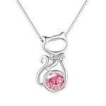 925 Sterling Silver Cute Cat Pendant Necklace with October Birthstone, AOBOCO Jewellery gifts for women girls