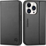 SHIELDON Case for iPhone 14 Pro 5G, Genuine Leather Wallet Case with [RFID Blocking][Card Holder][Magnetic][Book Style] Shockproof Protective Folio Phone Case Compatible with iPhone 14 Pro 6.1", Black