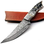 BOW-9399 Custom Handmade Damascus Steel Fixed Blade Full Tang Knife With Leather Sheath