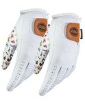 DEGA Golf Gloves 2 Pack 100% Cabretta Leather Golf Glove Men Left Hand Thumb Printed Designs (L, Good Times)