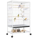 LIFERUN 132cm Large Bird Cage, Budgie Cage with 360° Braked Wheels, Indoor Parrot Cage with 4 Feeding Bowls, Bird Aviary with Toys, Wooden Perches & Storage Shelf for Cockatiel Sun Conure