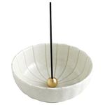 Asayu Japan Lotus Incense Holder for Sticks 4.1 inch (105mm), Traditional Made in Japan Ceramic Ash Catcher and Brass Incense Burner Set (White Lotus)