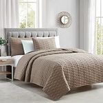 BOURINA Reversible Bedspread Coverlet Set - Microfiber Lightweight Comforter 3-Piece Quilt Set Queen 90" x 92",Taupe