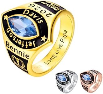 MRENITE Personalized Gold Marquise Cut Class Rings for Graduation Class of 2025 College Ring University High School Rings Gift Custom Name/Birthstone/Year