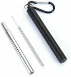 1pcs Drinking Straws Reusable Telescopic Stainless Steel Metal Straw Foldable with Brush Case (Black)