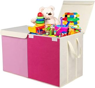 YOLOXO Toy Box Chest, Collapsible Sturdy Storage Bins with Lids, Extra Large Kids Toy Storage Organizer Boxes Bins Baskets for Kids, Boys, Girls, Nursery Room, Playroom, Closet (Pink)