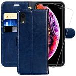 iPhone XR Wallet Case,6.1-inch,MONASAY [Glass Screen Protector Included] Flip Folio Leather Cell Phone Cover with Credit Card Holder for Apple iPhone XR,Blue