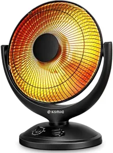 Kismile Oscillating Parabolic Space Heater with Thermostat and Timer, Radiant Dish Heater with Tip-Over and Overheating Protection For Indoor Use, 800w