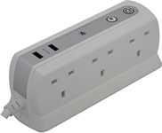 Masterplug SRGDU61PW2-MP Heavy Duty Six Socket Surge Protected Extension Lead with 2 USB Ports, 1 Metre, White