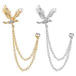 Huture 2 Packs Men's Eagle Brooch Lapel Pin Badge Hanging Chains Collar Brooches Pin for Career Suit Tuxedo of Shirts Tie Hat Scarf for Boyfriend Father Birthday Gold/Silver