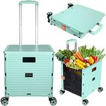 SELORSS Foldable Utility Cart Portable Collapsible Crate Rolling Carts with Wheels Rolling Tote Basket Teacher Cart with Lid Wear-Resistant 360°Rotate Wheel Noiseless for Shopping Storage Office Use