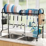 iSPECLE Over Sink Drainer Rack - Stainless Steel Large Dish Drainer Rack, Multifunctional 2 Tier Over Sink Dish Drying Rack with Cutlery, Cutting Board, Detergent Holder for Sink Organization, Black