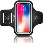 TRIBE Water Resistant Cell Phone Armband Case for iPhone 11, 11 Pro, 11 Pro Max, X, Xs, Xs Max, Xr, 8, 7, 6, Plus Sizes, Galaxy S10, S9, S8, S7, Plus Sizes and More. Adjustable Elastic Band & Key Slot