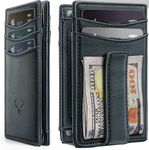 Contacts RFID Blocking Magnetic Closure Slim Genuine Leather Front Pocket Wallet for Men Holds up to 12 Cards Including 1 ID Window with Money Clip (Blue)